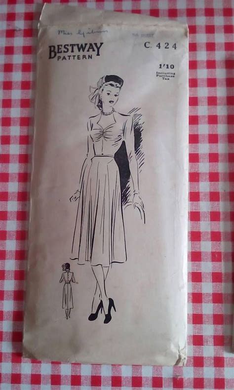 1940s Dress 36 Bust Bestway C424 Vintage Sewing Etsy Uk Vintage