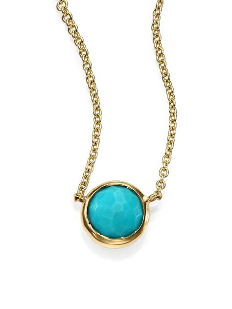 Ippolita Lollipop Turquoise 18k Yellow Gold Mini Pendant Necklace In