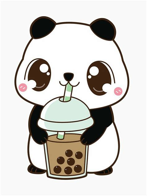 Boba Panda With Classic Milk Tea Cute Animal Drawings Kawaii Cute