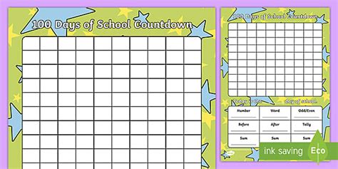 100 Countdown Chart 100 Days Of School Display Poster