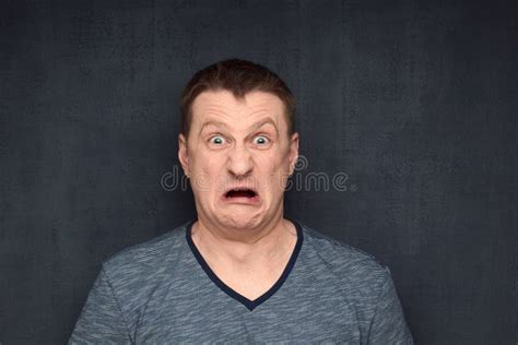 Portrait Of Terrified And Scary Looking Man Stock Image Image Of