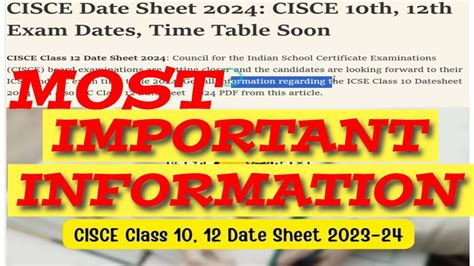 Cisce Date Sheet Cisce Th Th Exam Dates Time Table Soon