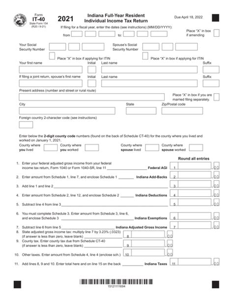 Form It 40 State Form 154 Download Fillable Pdf Or Fill Online