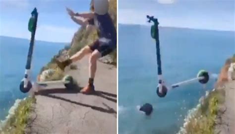 watch kiwi teens filmed pushing lime scooter off cliff in social media video newshub
