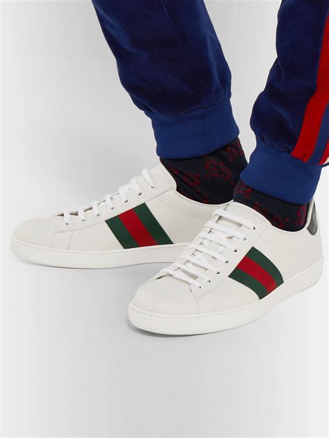 Gucci Low Top Sneakers New Ace Sneaker Calfskin Striped Green Red White