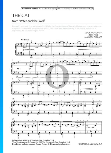 Peter And The Wolf Op 67 The Cat Sheet Music Piano Solo Oktav