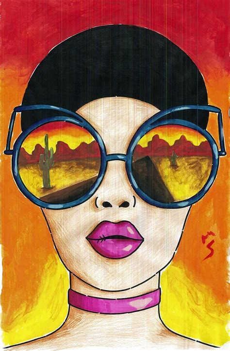 Mixed Media Sunglasses Reflection Watercolor Colored Pencil Marker