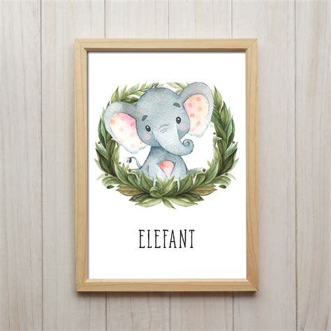 Elefant Bild Kinderzimmer Tiere Kunstdruck Dschungel Portrait Etsy
