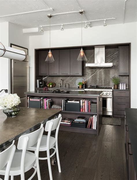 Modern Dark Brown Kitchen with Greystone Marble - Modern - Kitchen