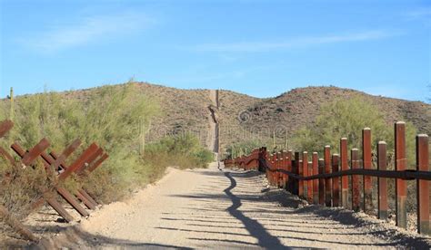 Us Mexican Border In The Sonoran Desert Stock Photo Image Of Steel
