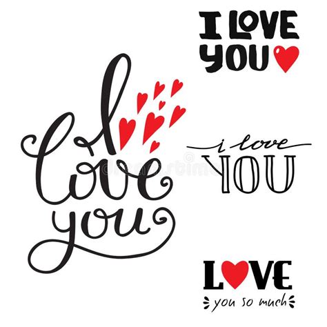 Vector I Love You Text Overlays Hand Drawn Lettering Collection