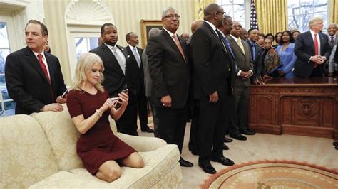 Kellyanne Conway Kneels With Feet Up On Oval Office Sofa To Take Photo