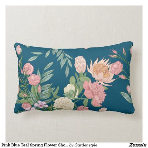 Pink Blue Teal Spring Flower Show Lumbar Pillow In 2020