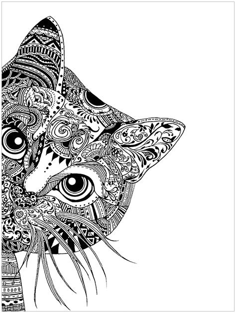 Coloring a page from the secret garden adult coloring book. Cat head - Cats Adult Coloring Pages