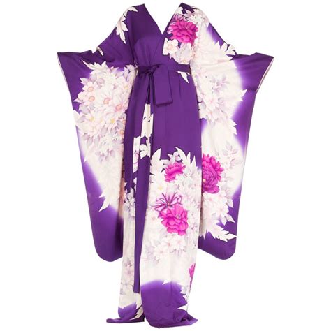 Purple Floral Silk Japanese Kimono Dress At 1stdibs Purple Kimono Dress Kimono Dress For Sale