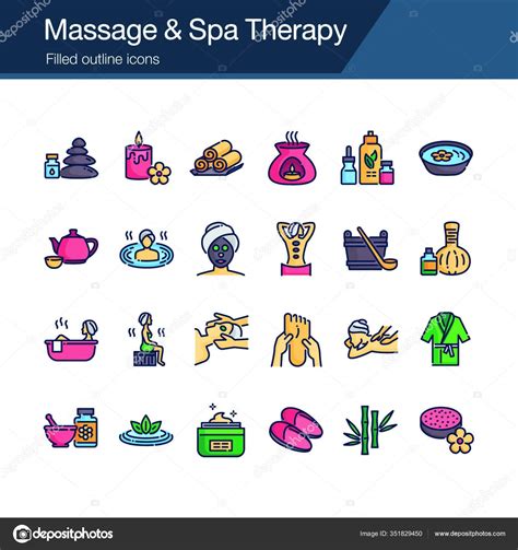 massage spa therapy icons filled outline design presentation graphic design stock vector image
