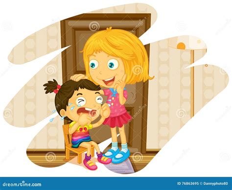 A Little Boy Crying And A Girl Comforting Him Cartoon Vector