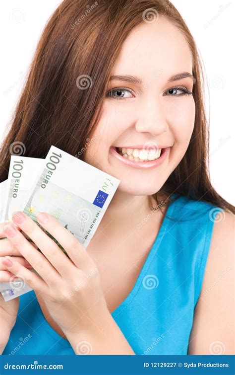 Lovely Teenage Girl With Money Stock Image Image Of Blue Joyful 12129227