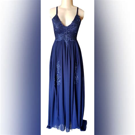 Navy Blue Long Flowy Formal Dress With 2 Slits Marisela Veludo