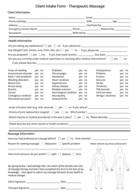 Massage Forms And Templates Free Pdf Downloads
