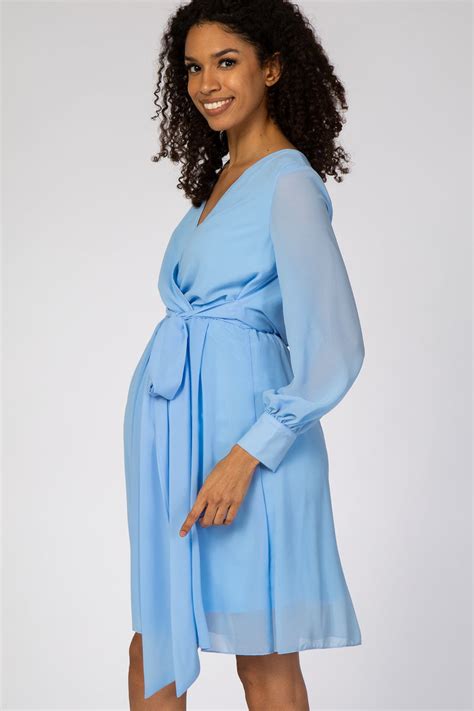 Light Blue Chiffon Maternity Wrap Dress Pinkblush