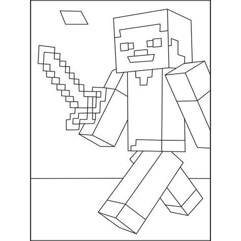 Minecraft Steve Coloring Pages Steve With Diamond Sword