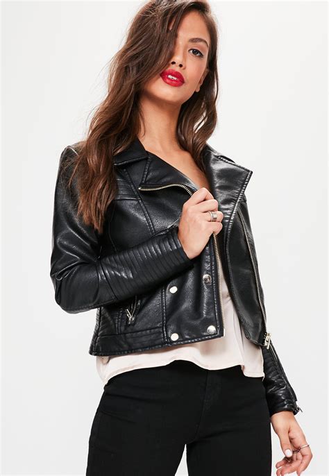 Missguided Black Faux Leather Military Biker Jacket Lyst
