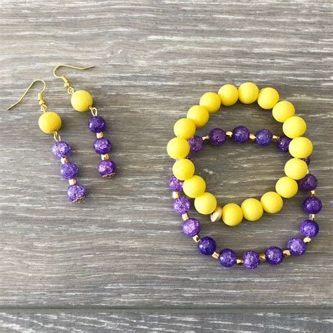 Purple And Yellow Beaded Earrings Purple Beaded Bracelets Beaded