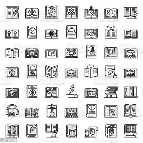 Literary Genres Icons Set Outline Style Stock Illustration Download