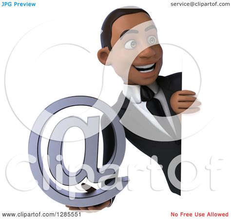 Clipart Of A 3d Young Black Businessman Holding An Email Arobase At