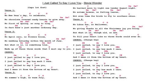 Stevie Wonder I Just Called To Say I Love You Ws Lyrics And Chords Guitar Tabs And Chords