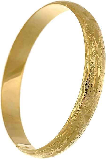 24k Gold Filled Handcarved Star Pattern Bangle Bracelet For Womens