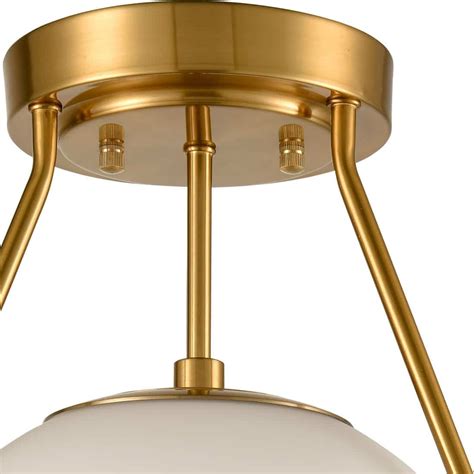 Brass Mid Century Opal Glass Shade Globe Semi Flush Mount Ceiling Light