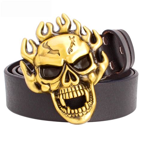 Fashion Men Punk Belt Flame Skull Belt Heavy Metal Rock Style Belt