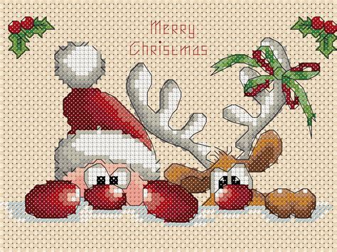 cross stitch chart christmas santa and reindeer ideal projects etsy holiday embroidery
