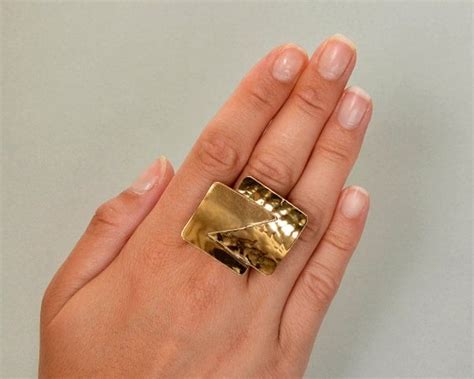 Gold Tone Large Ring Chunky Ring Middle Finger Ring Tumbaga