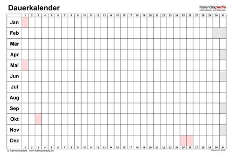 Dauerkalender Immerwährender Kalender Für Excel Zum Ausdrucken Mit