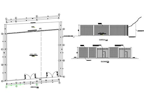 Gate With Fence Elevation Section And Plan Cad Drawing Details Dwg