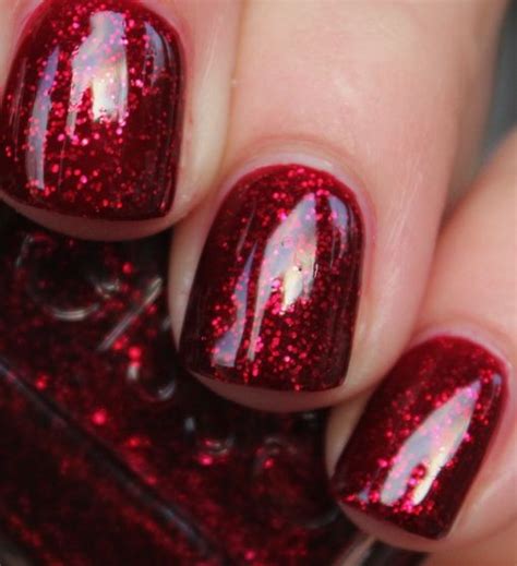 Perfect Dark Sparkly Red So Festive Via Purrrpolish ~ Essie Leading Lady Red Nails