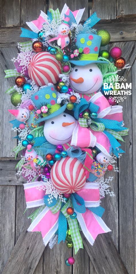 Snowman Wreath Whimsical Christmas Snowman Christmas Decor Candy