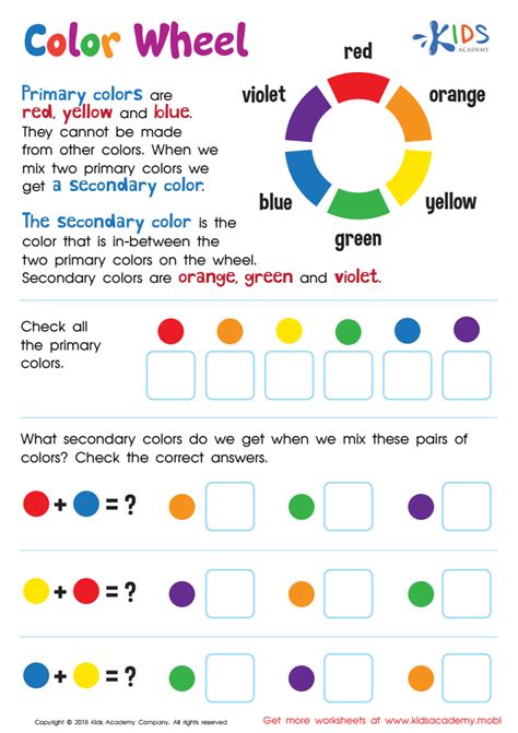 Primary And Secondary Colors Worksheet Free Printout For Children