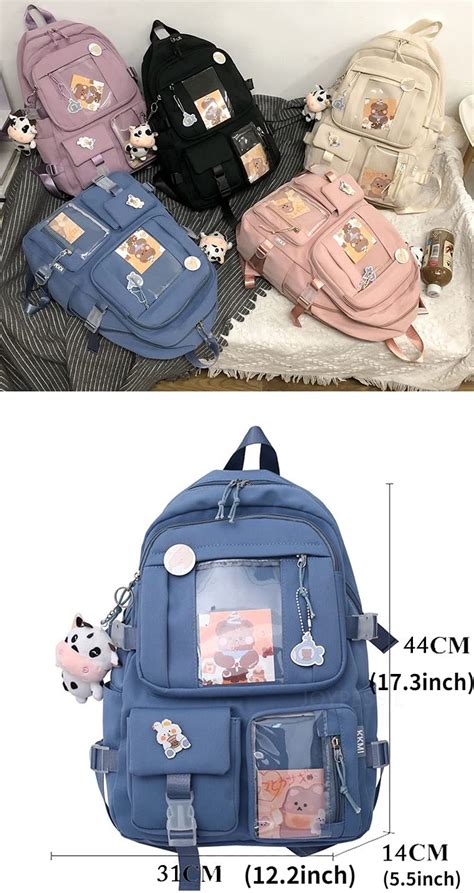 Kawaii Backpack With Pins Kawaii School Backpack Cute Aesthetic Backpack Cute Kawaii Backpack