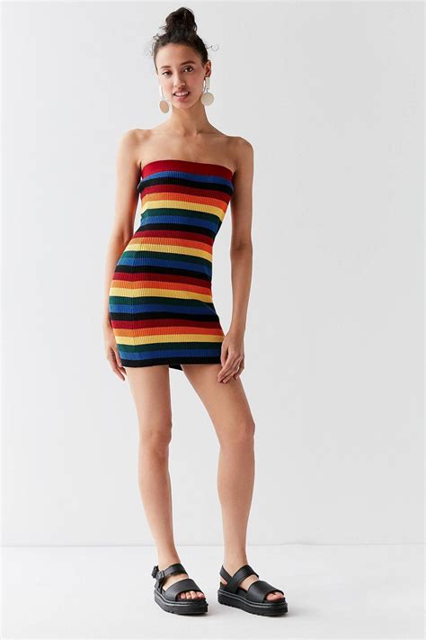Uo Rainbow Striped Tube Mini Dress Mini Tube Dress Urban Outfits Urban Dresses