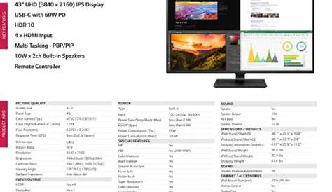 LG 43UN700-B 43" UHD (3840 x 2160) IPS Display with USB Type-C and HDR