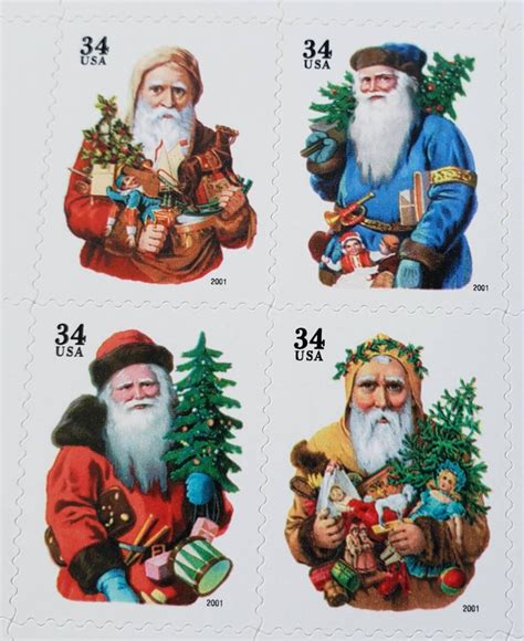 Four 4 Vintage Christmas Postage Stamps Father Christmas Santa 34c