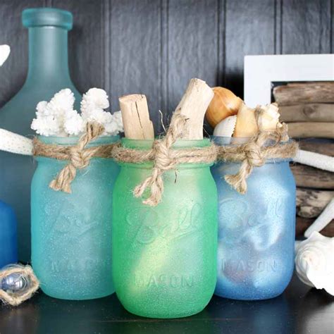 Beautiful Sea Glass Painted Mason Jars Angie Holden The Country Chic Cottage