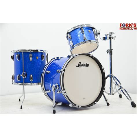 Ludwig Classic Maple 3pc Drum Kit Blue Sparkle Forks Drum Closet