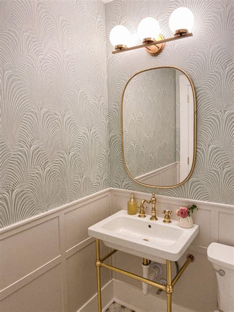 Our Patterned Tile And Wallpaper Half Bath Reveal Bathroom Inspiration Decor Half Bath Decor
