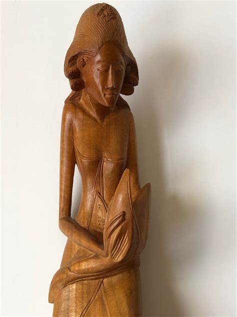 Art Deco Hand Carved Balinese Wood Statue Of Woman Graceful Etsy