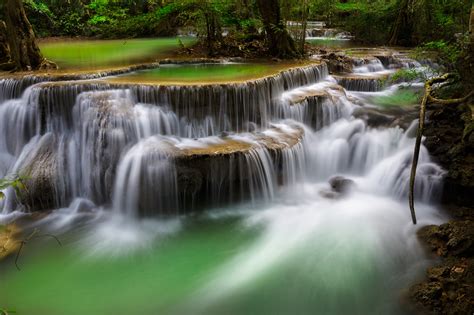 Water Cascades In Forest Hd Wallpaper Background Image 2048x1365